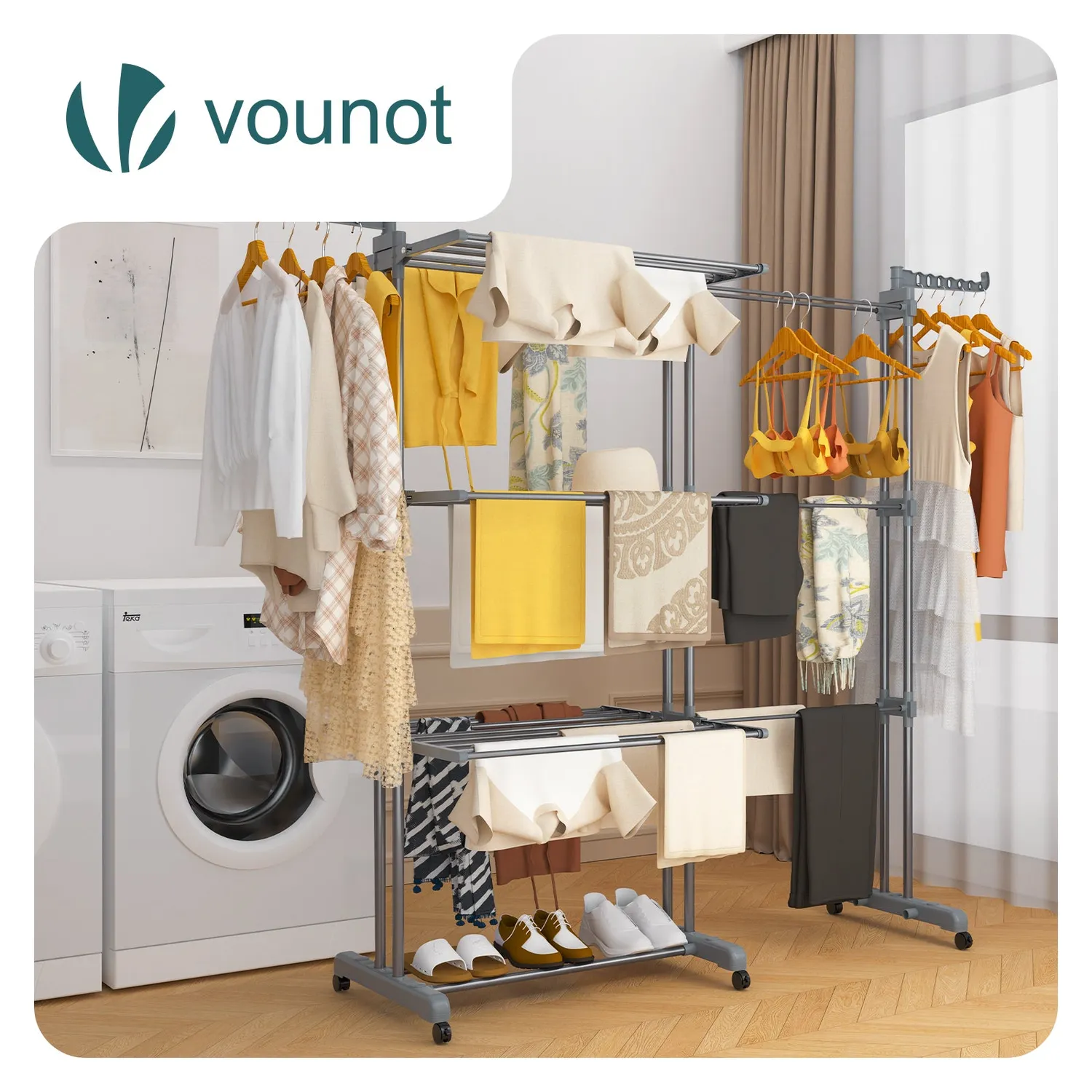 VOUNOT Stendibiancheria Verticale Estensibile Grigio 4 Livelli