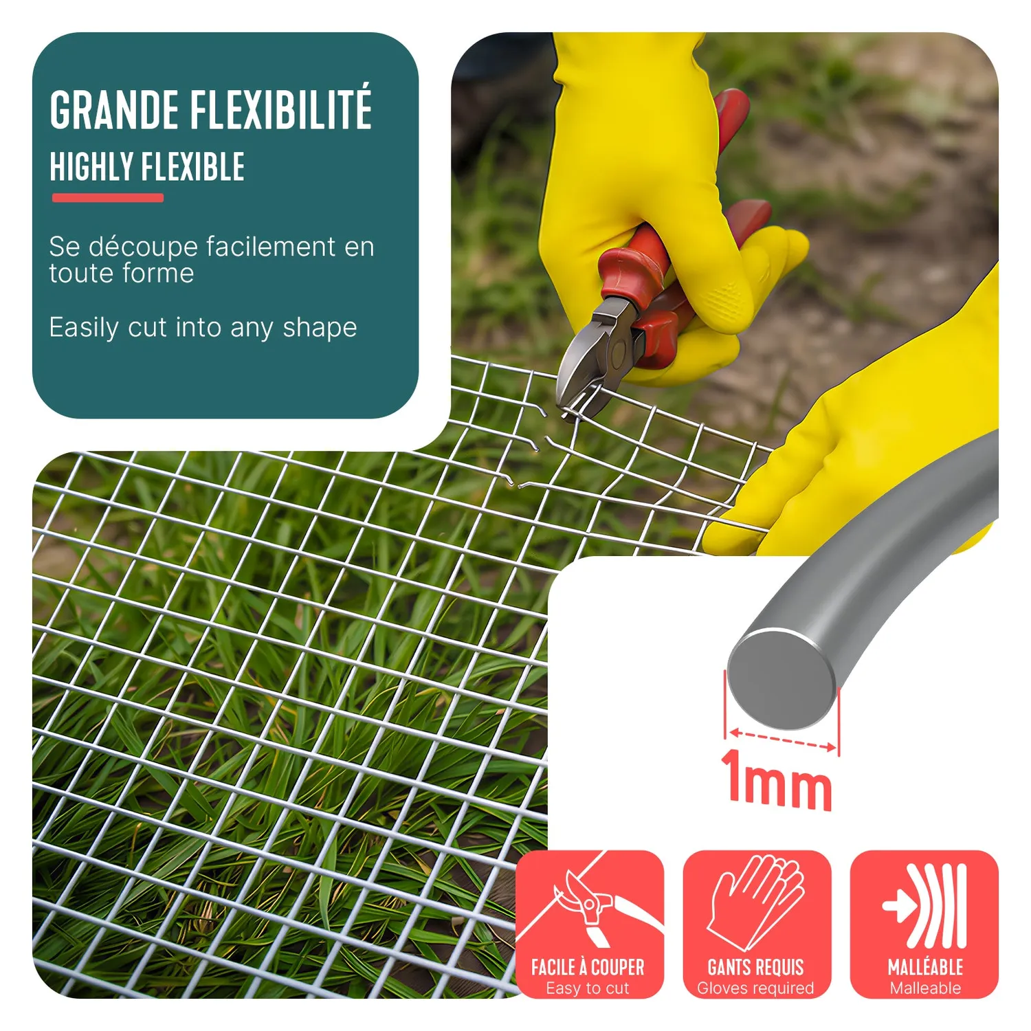VOUNOT Rete Metallica Zincata 1x10m Maglia 25mm Rotolo Giardino
