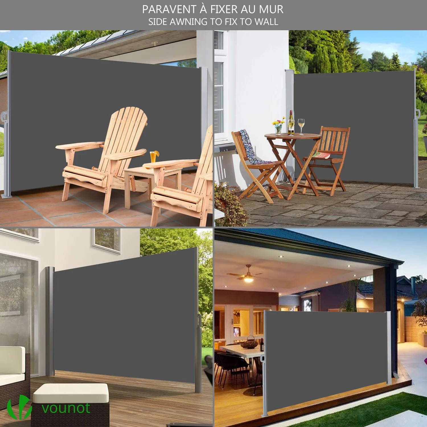 Vounot tenda paravento retrattile 180x300cm grigio anti-UV
