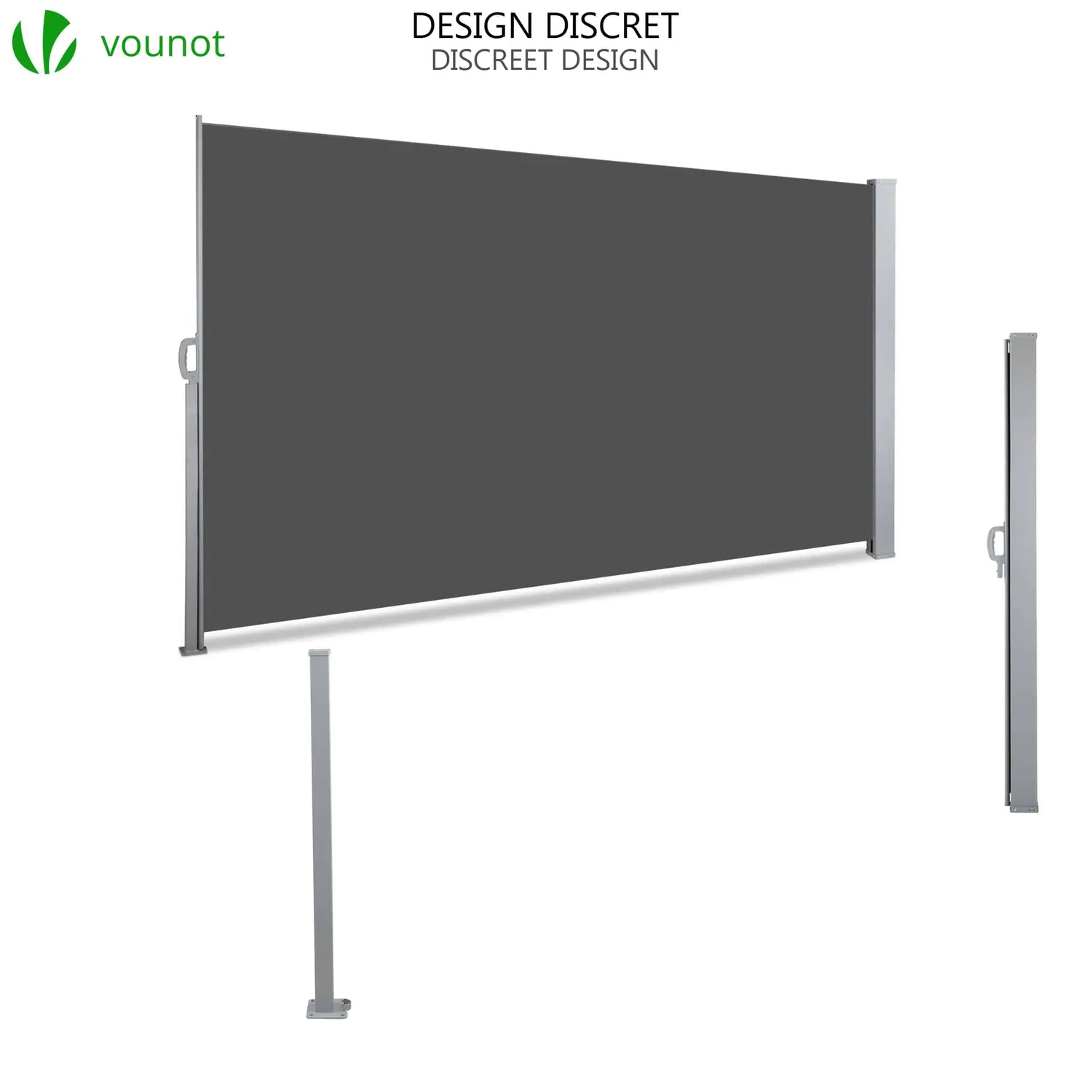 Vounot paravento retrattile 160x300 cm grigio anti-UV