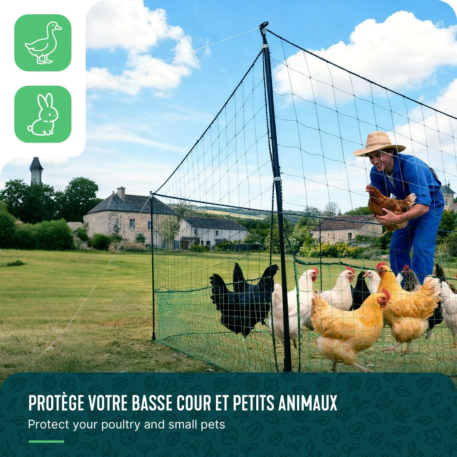 VOUNOT rete per polli verde 30 m con picchetti