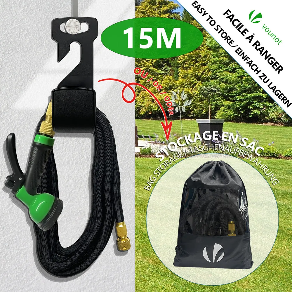 VOUNOT Tubo giardino estensibile 15m nero 10 getti