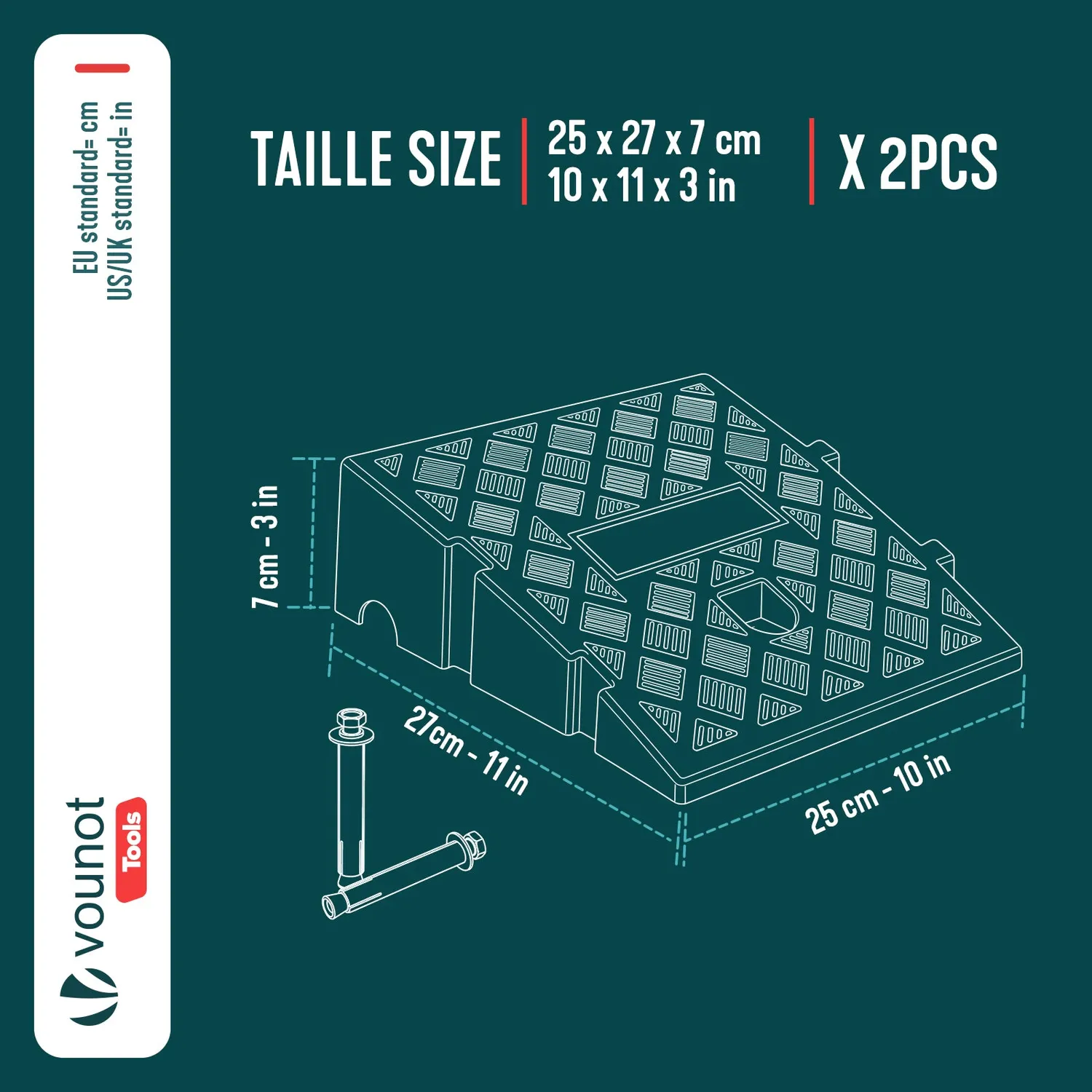 VOUNOT Rampa Marciapiede PP Nero 7cm Set 2 Pezzi Antiscivolo