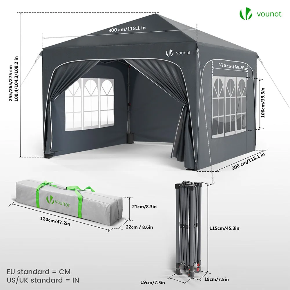 VOUNOT gazebo giardino pieghevole 3x3 m grigio con pareti