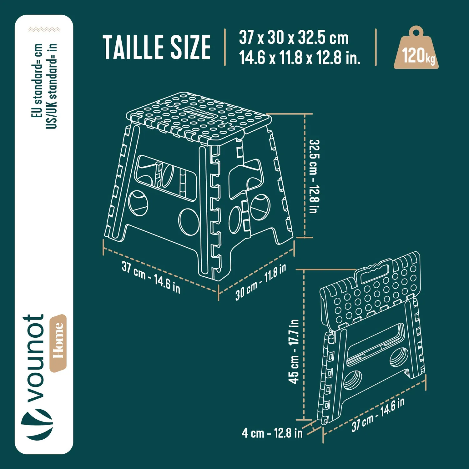 Vounot sgabello pieghevole plastica grigio 37x30x32,5 cm