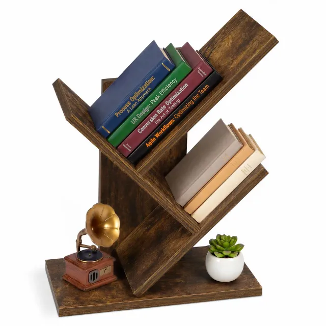 VOUNOT Mini libreria albero 2 ripiani 30x16x40,5cm marrone MDF