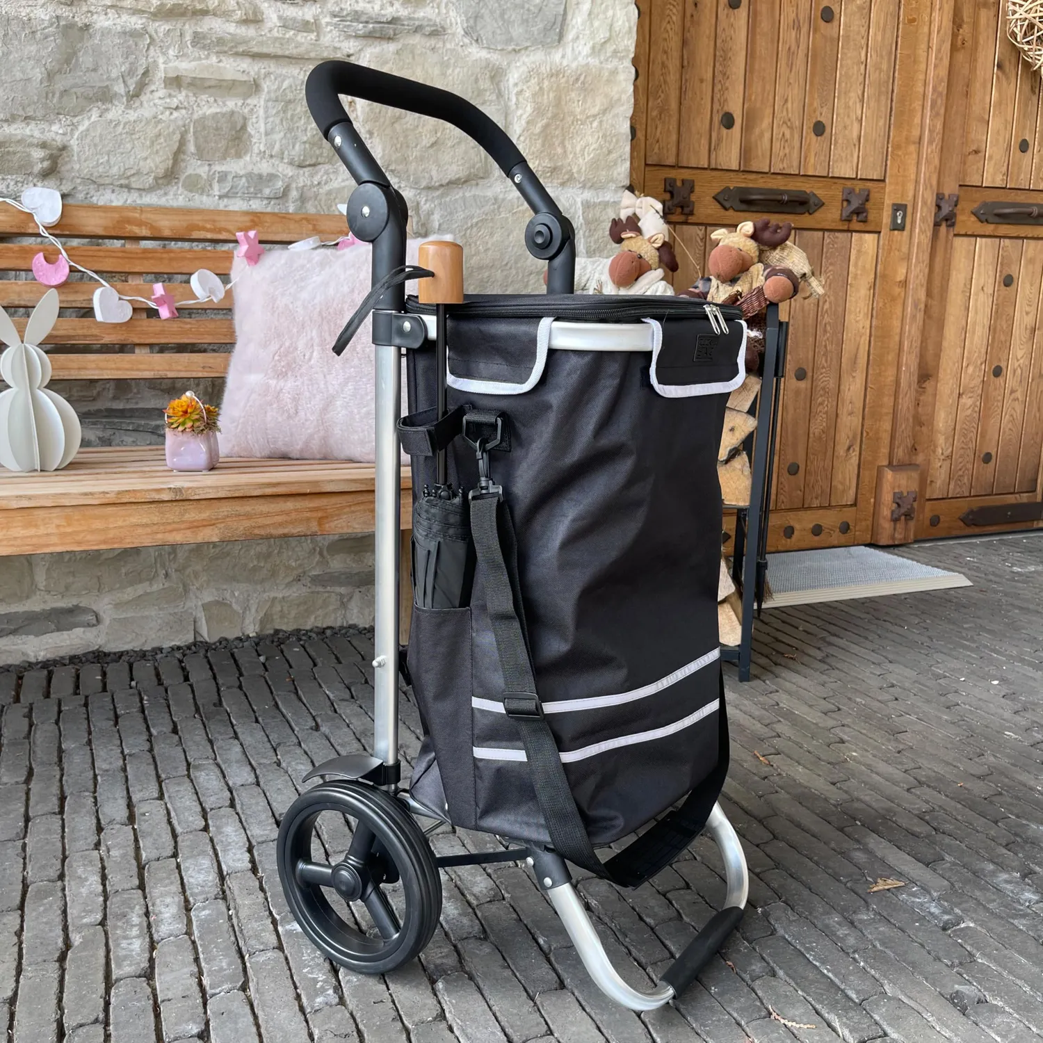 QUICK STAR trolley spesa pieghevole 57L nero ruote EVA 30 kg