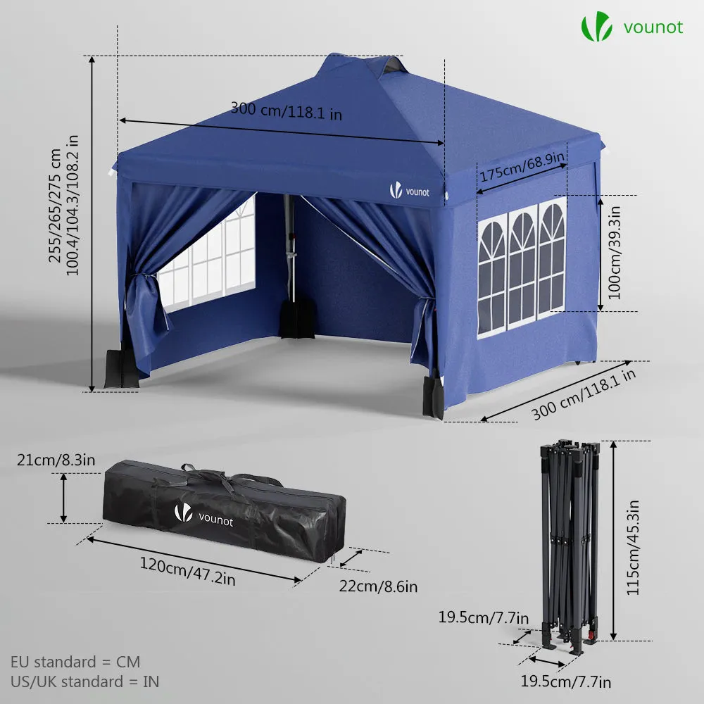 VOUNOT gazebo pieghevole 3x3 m blu con pareti