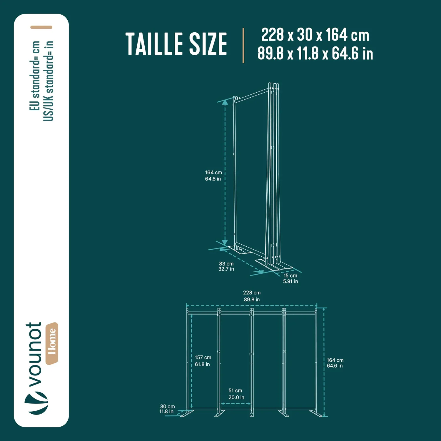 VOUNOT paravento interno 4 pannelli antracite 228x164 cm