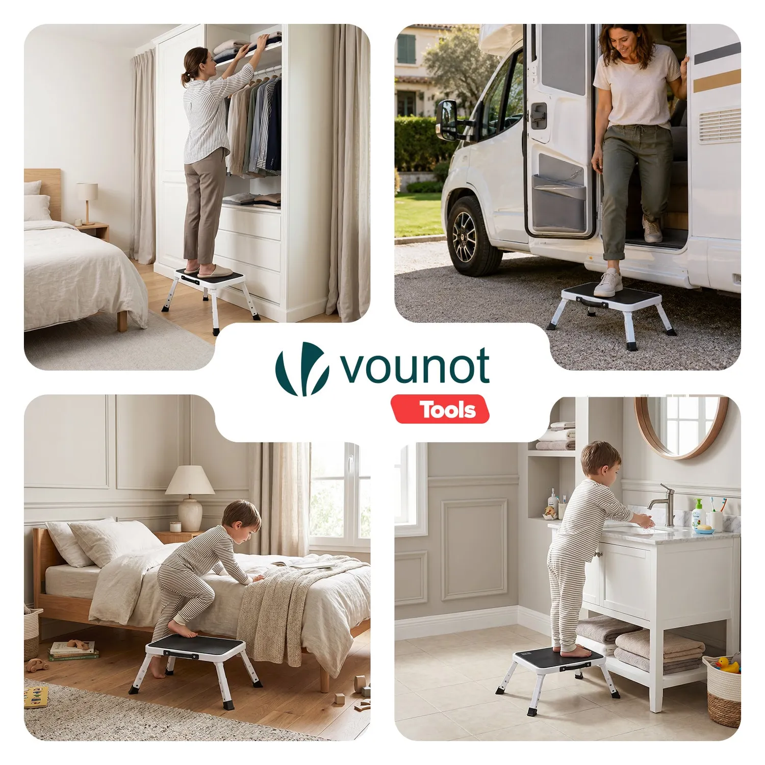 Vounot sgabello scaletta pieghevole bianco 3 altezze 150kg