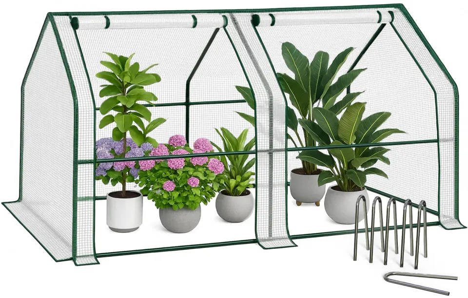 VOUNOT Mini Serra da Giardino 180x90x90cm Bianca con Telo PE