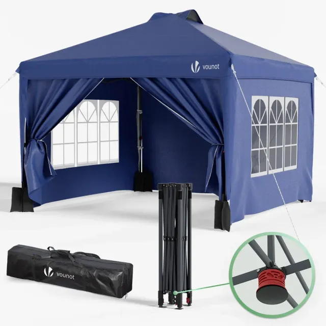 VOUNOT gazebo pieghevole 3x3 m blu con pareti
