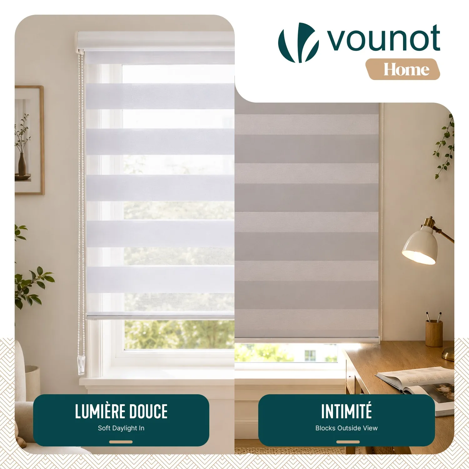 Vounot Tende a Rullo Giorno e Notte 100x150cm Bianche 2 Pezzi