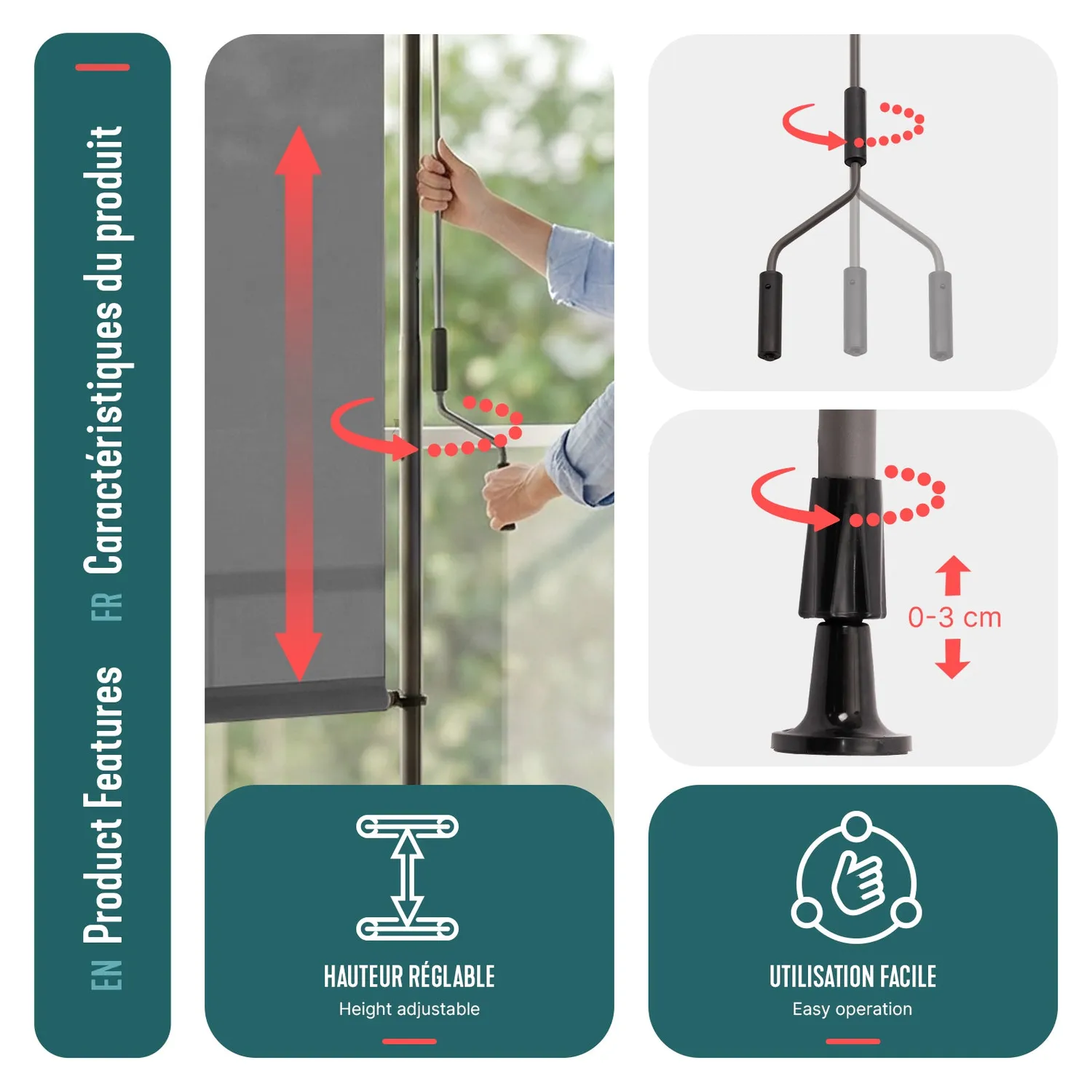 VOUNOT Tenda verticale senza forare 100x310 grigia esterno