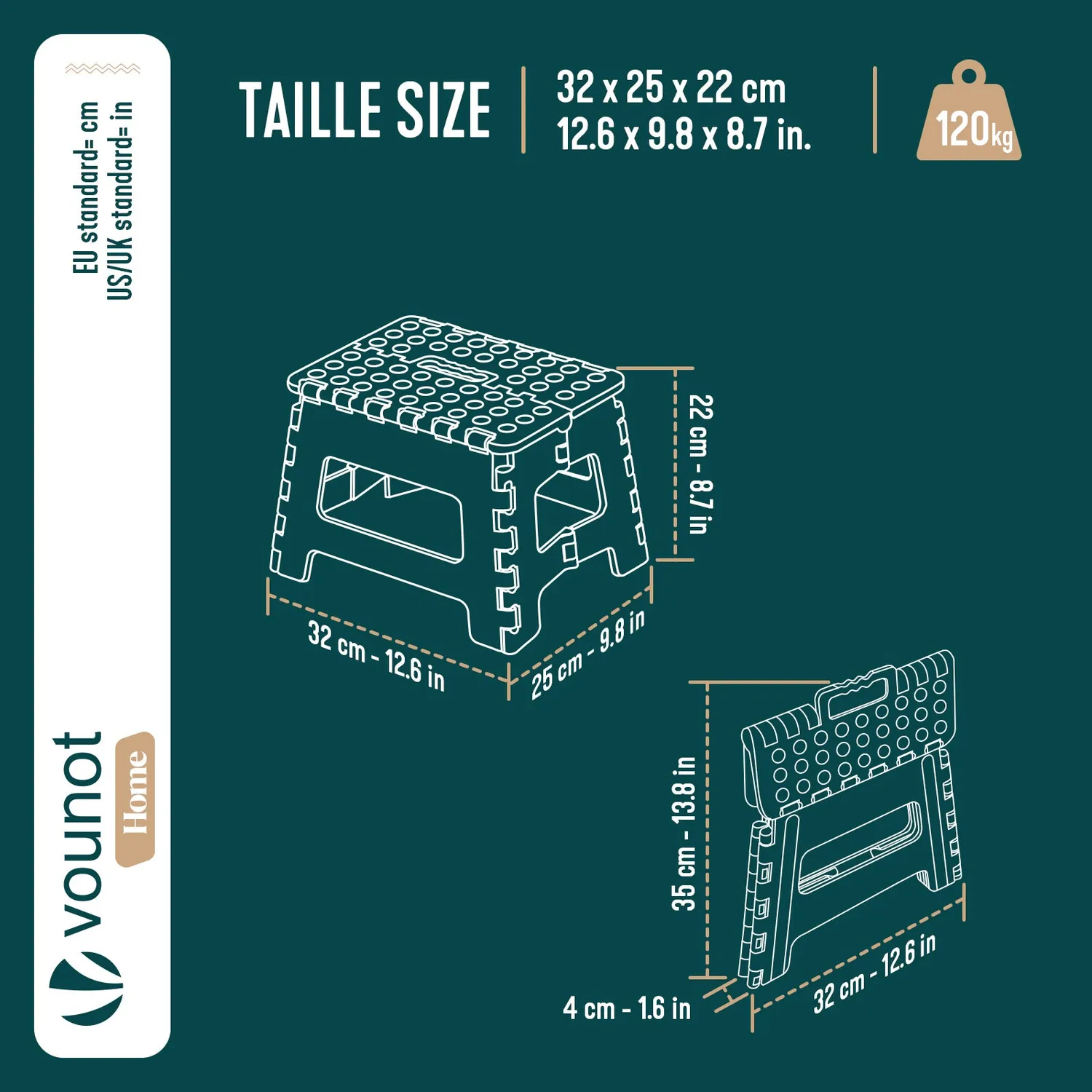 Vounot sgabello pieghevole grigio 32x25x22 cm antiscivolo
