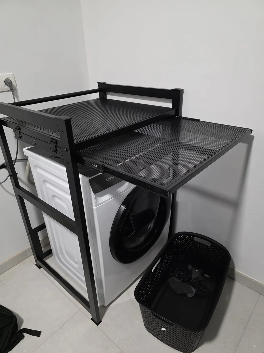 QUICK STAR Scaffale Lavatrice Nero con Vassoio 74x65x111 cm