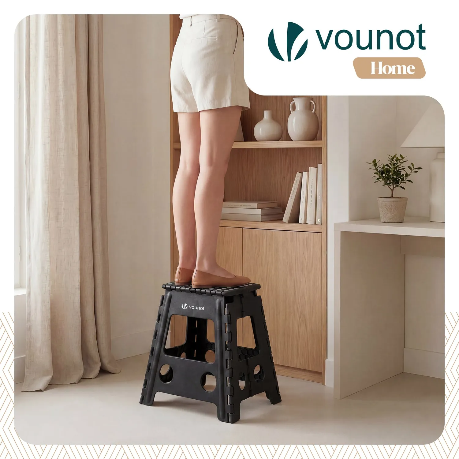 VOUNOT Sgabello Pieghevole 39x32x40cm Scaletta Nera