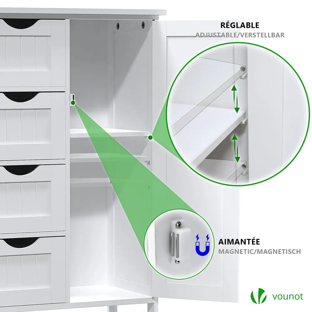 VOUNOT Mobile Bagno 4 Cassetti 1 Anta 82x55x30 Bianco