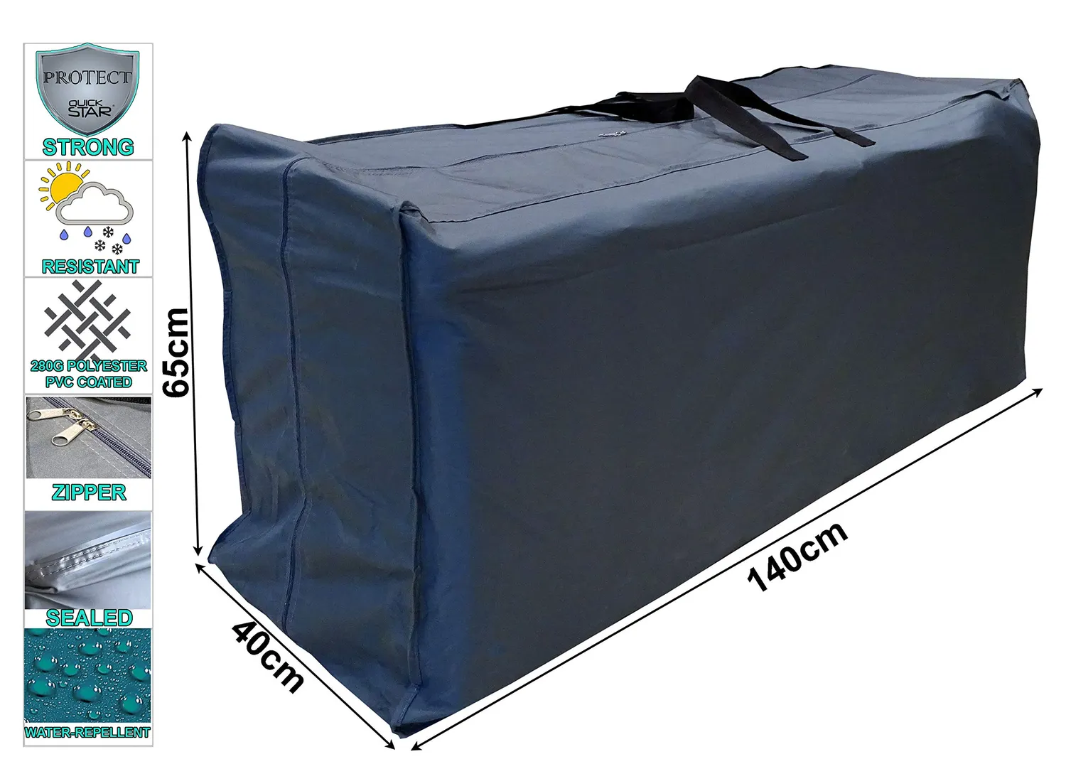 Quick Star custodia cuscini 140x40x65 cm grigia 280 g