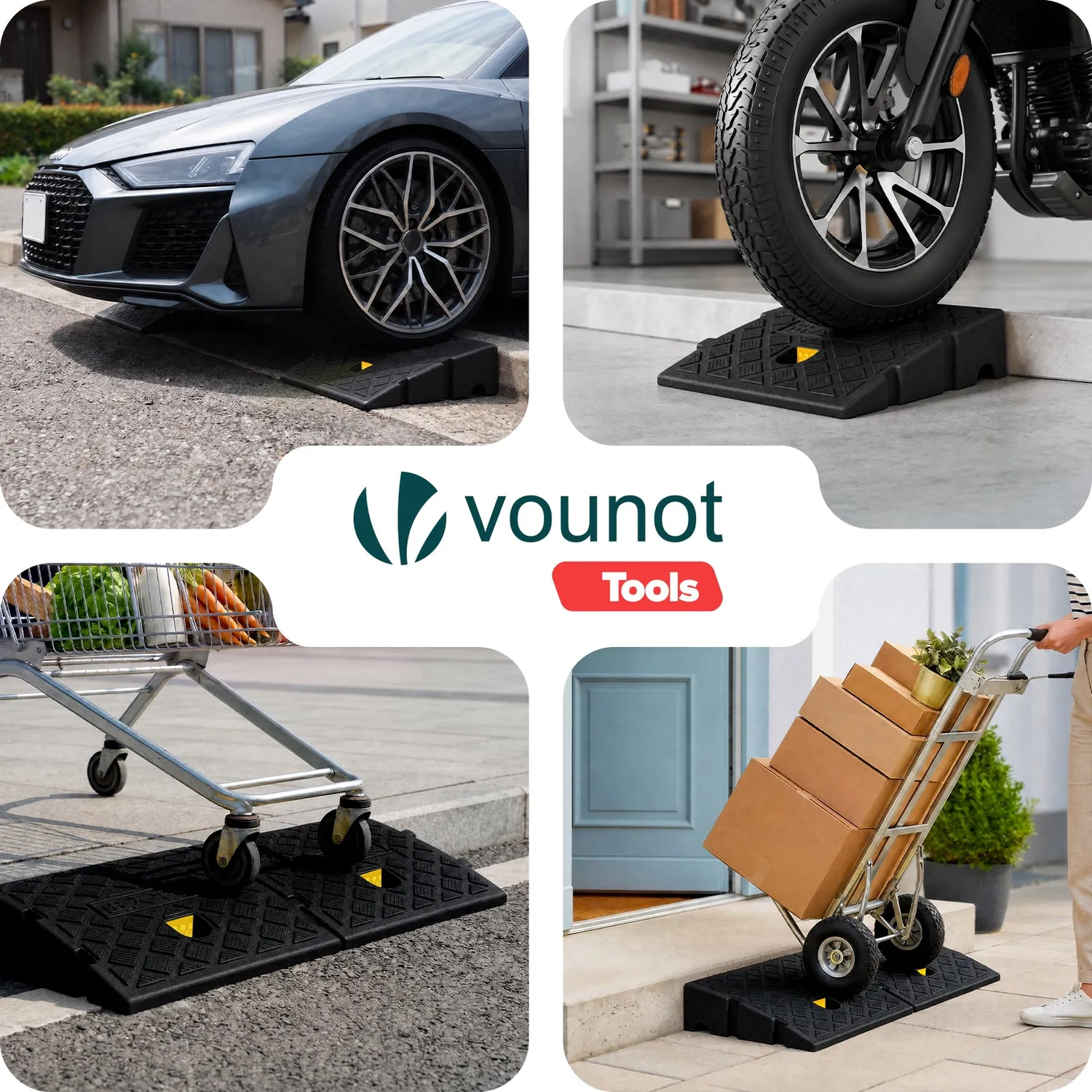 VOUNOT Rampa Marciapiede PP Nero 7cm Set 2 Pezzi Antiscivolo