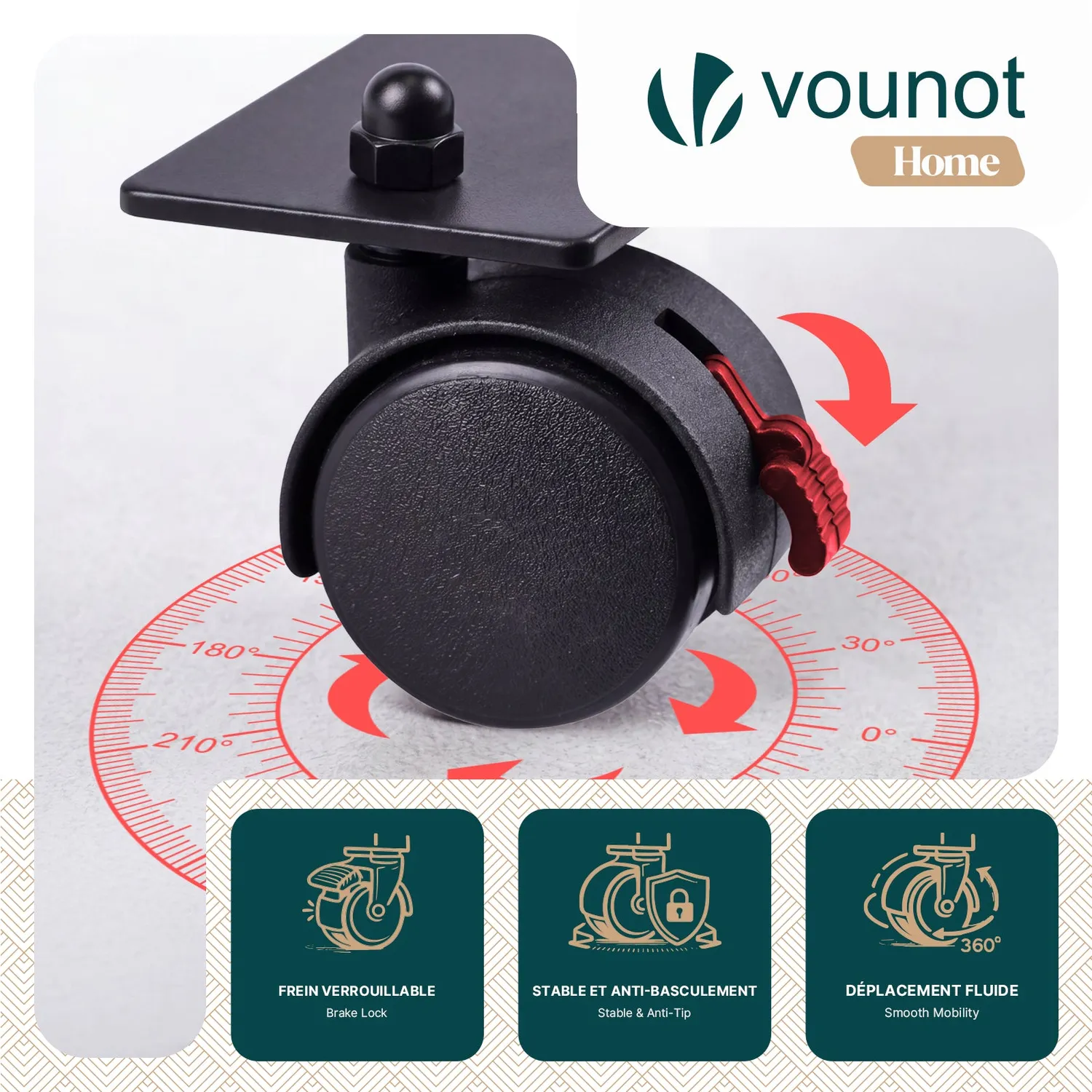 Vounot Paravento Interno 6 Pannelli 340x171 Antracite con Ruote