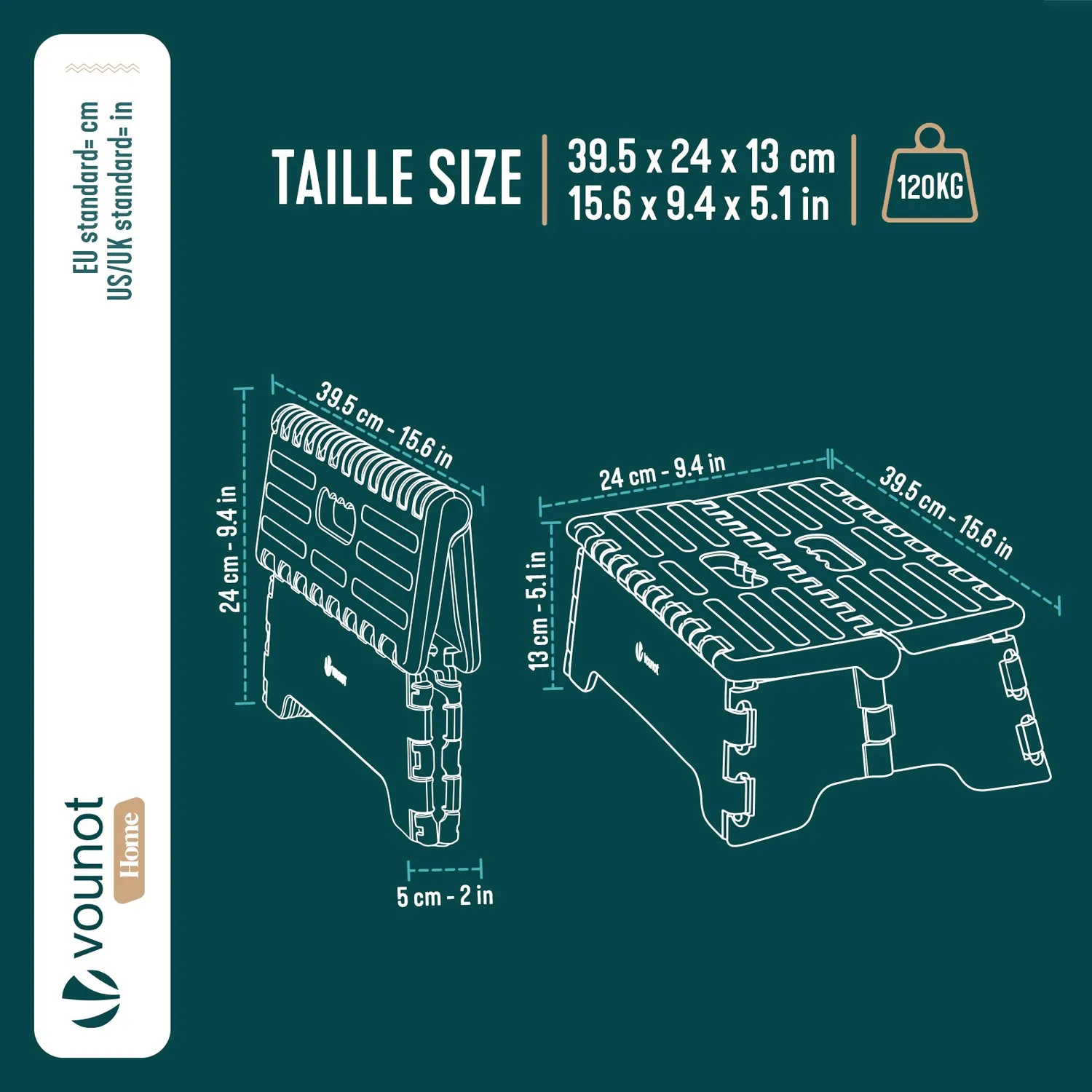 VOUNOT scalino pieghevole antiscivolo 39,5x24x13 nero