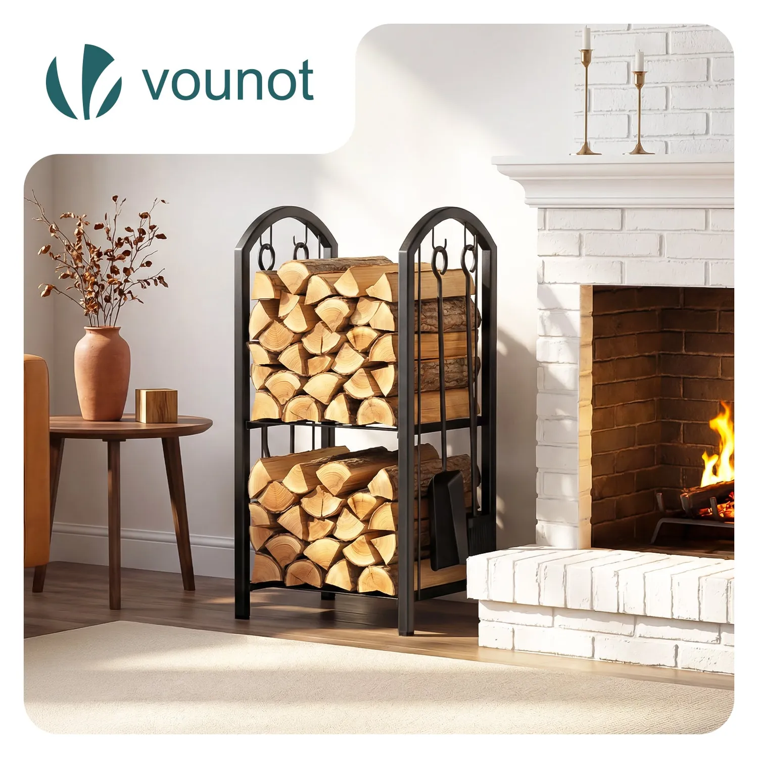Vounot portalegna nero 38x33x75 cm con 4 attrezzi camino