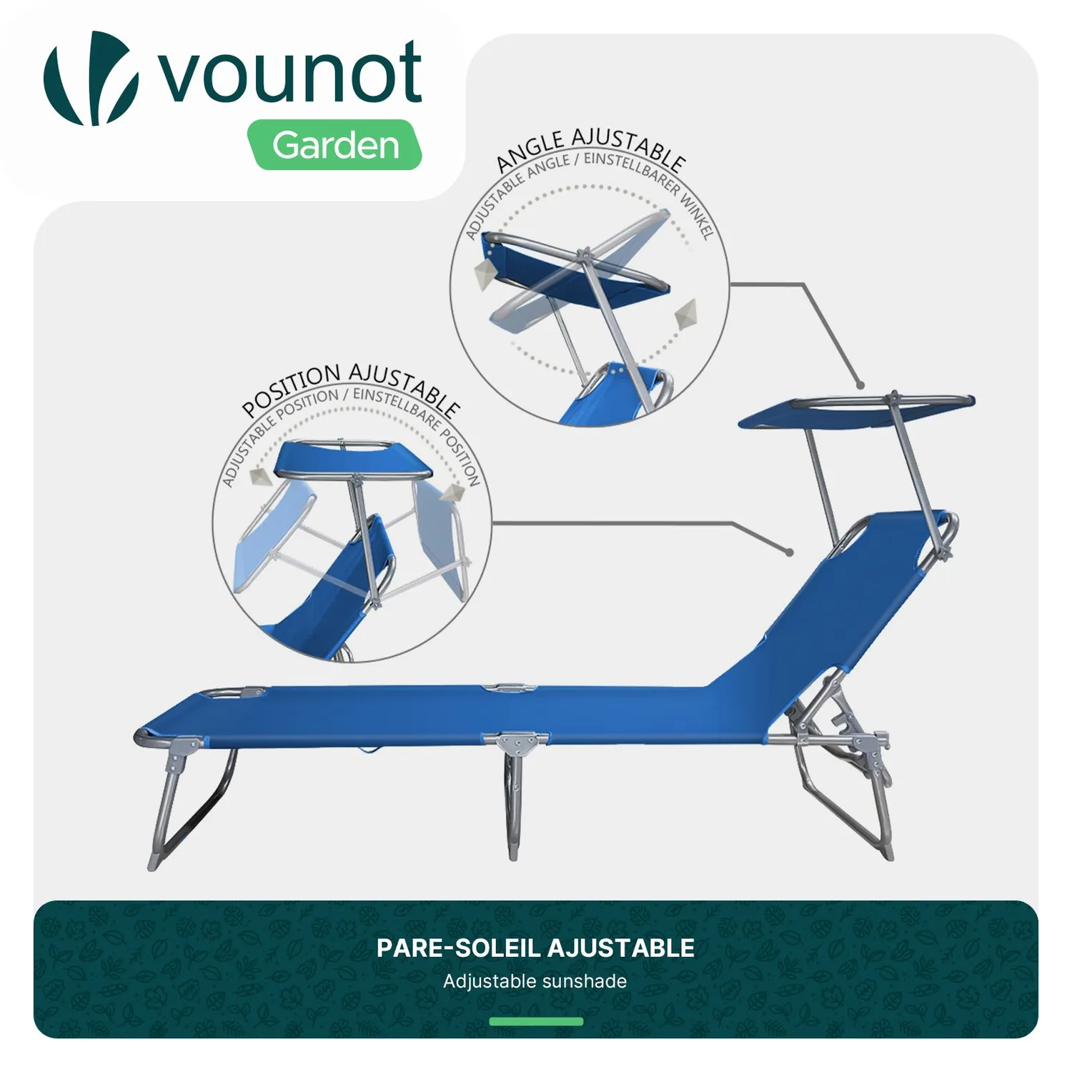 Vounot lettini prendisole pieghevoli blu 2 pezzi con parasole