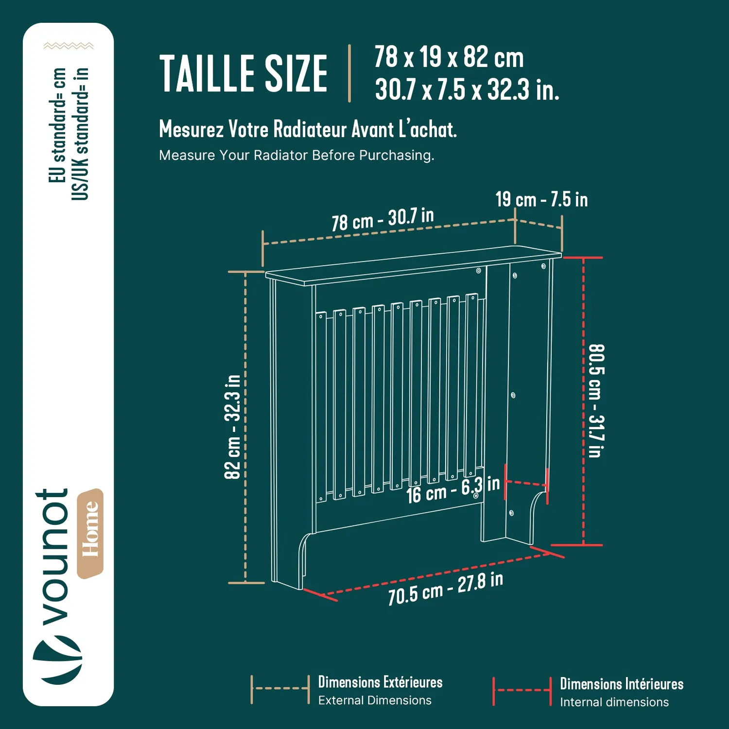 VOUNOT Copritermosifone MDF Bianco 78x19x82 cm a Doghe