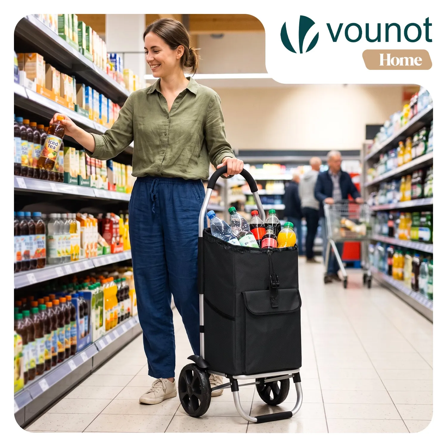 VOUNOT Carrello spesa pieghevole alluminio nero 58 L 40 kg