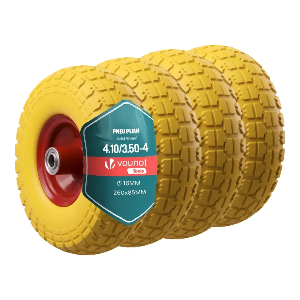 VOUNOT 3.50-4 ruota piena carriola PU 16 mm set 4 gialle