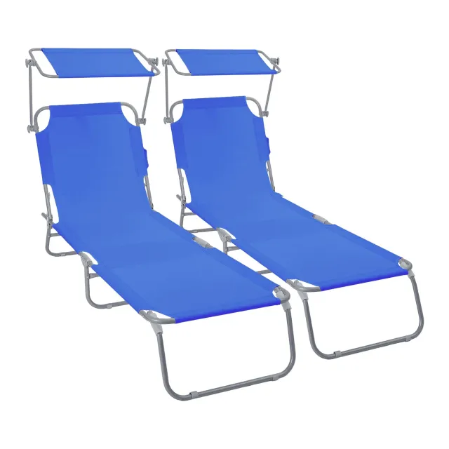 VOUNOT Sdraio Pieghevole con Parasole Blu 2 Pezzi