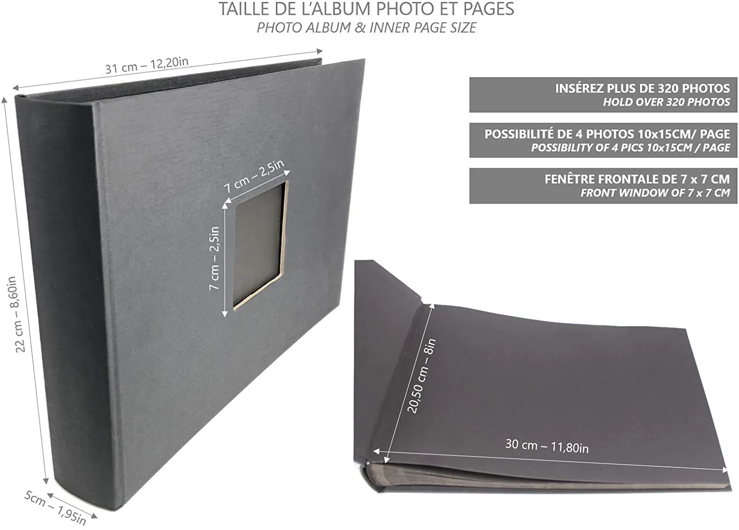 VOUNOT album foto 31x22 nero 80 pagine kit