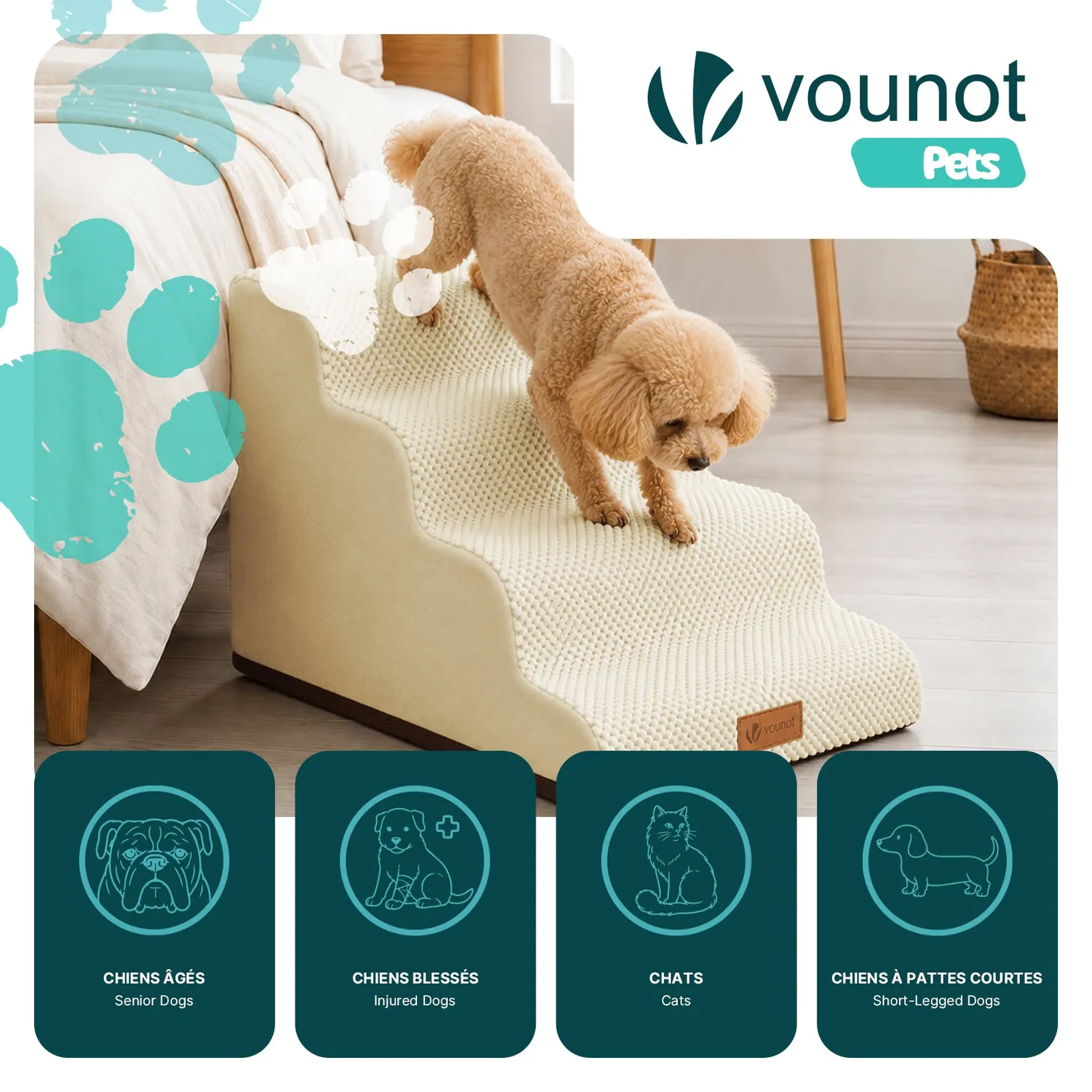 VOUNOT Scala Cane 72x40x50cm Rampa Beige 3 Gradini