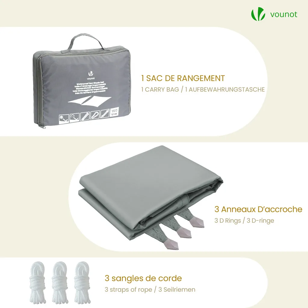Vounot vela ombreggiante triangolare 3x3x3 m grigia impermeabile