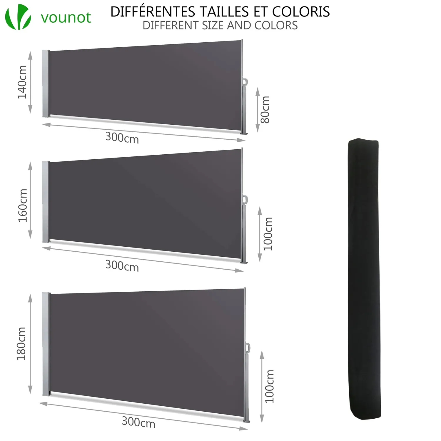 VOUNOT Tenda Laterale 180x300 cm Nera retrattile