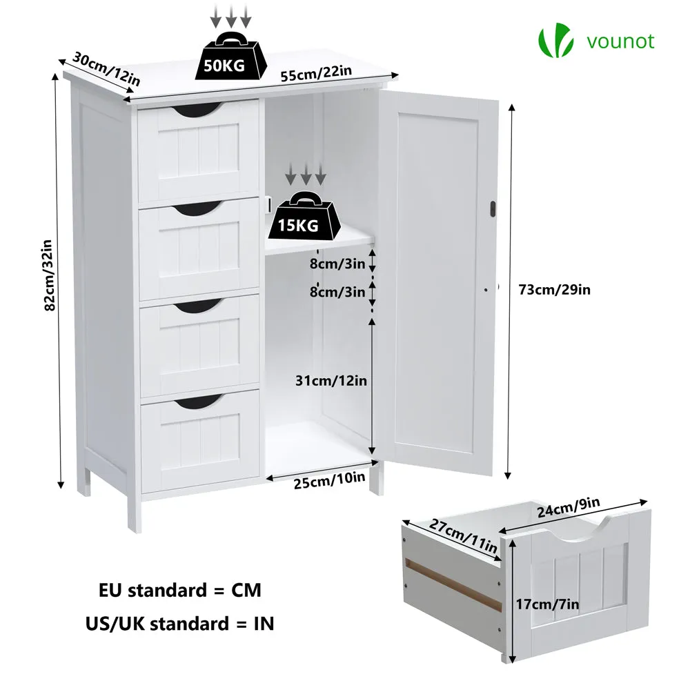VOUNOT Mobile Bagno 4 Cassetti 1 Anta 82x55x30 Bianco