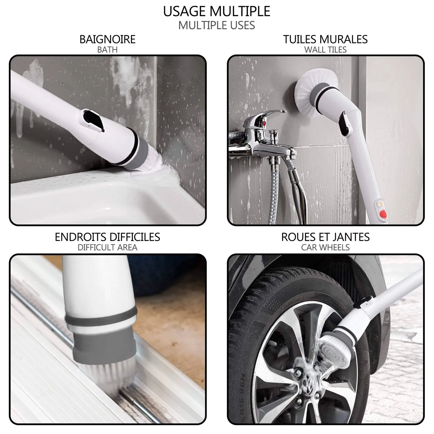 Vounot spazzola elettrica pulizia ricaricabile con manico 117cm