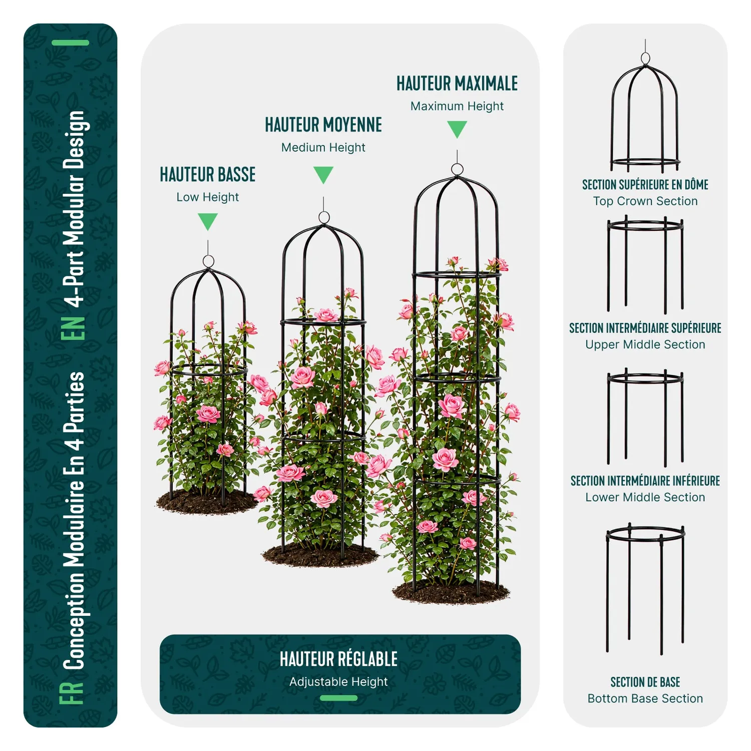 VOUNOT Obelisco Tutore Giardino 194 cm Nero 2 pezzi