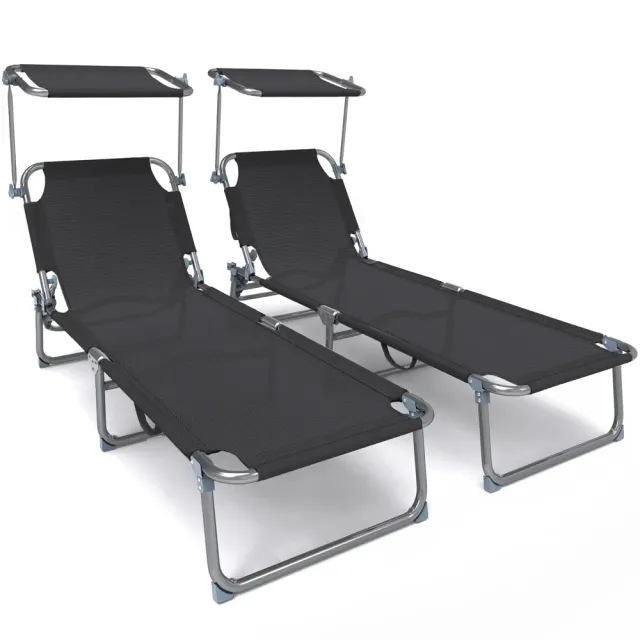Vounot lettino prendisole Textilene nero set 2 pezzi