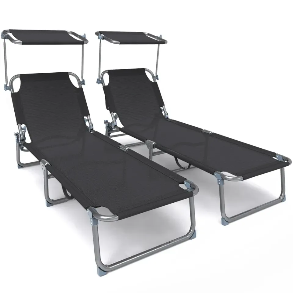 Vounot lettino prendisole Textilene nero set 2 pezzi