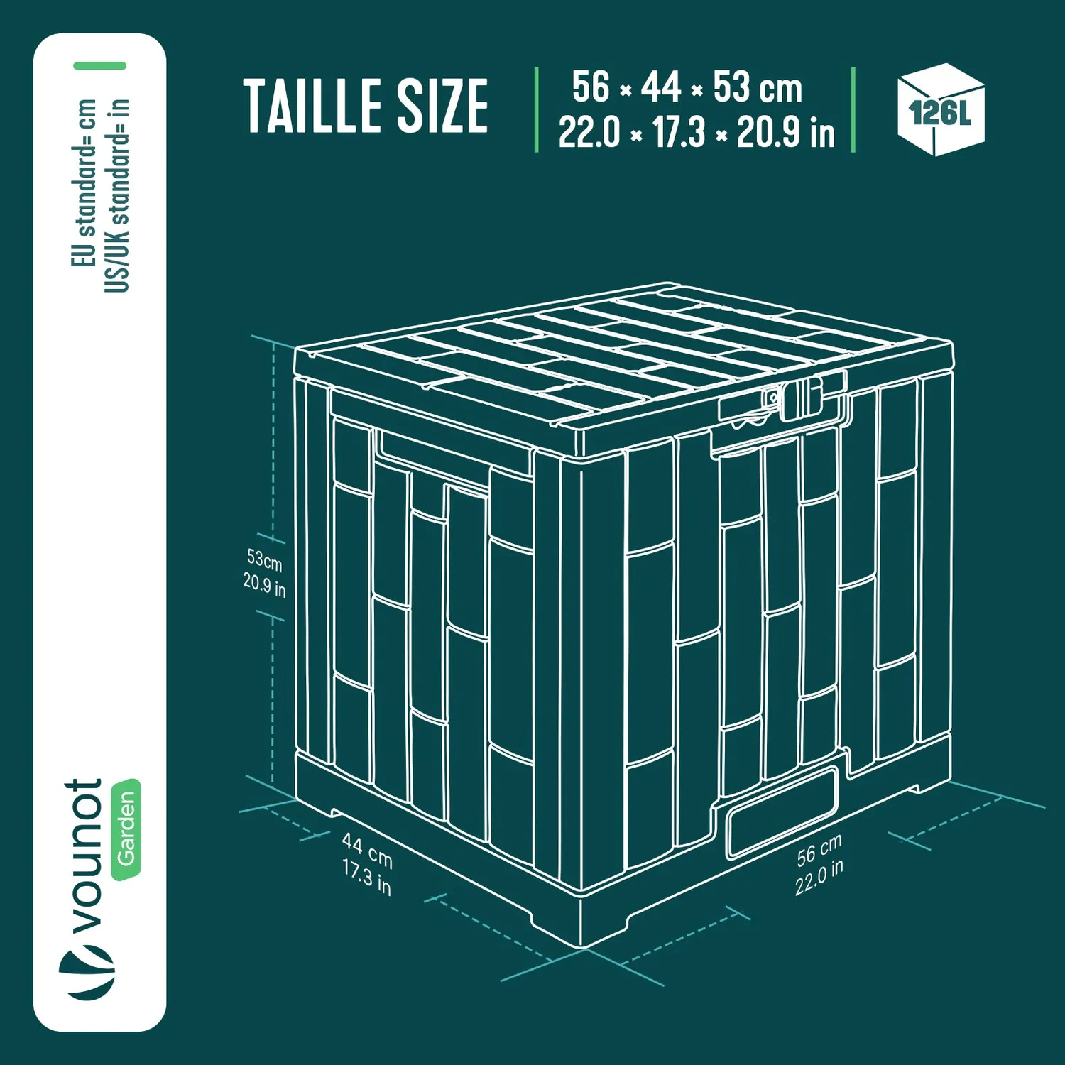Vounot Baule da Giardino 126L Marrone 56x44x53cm Impermeabile