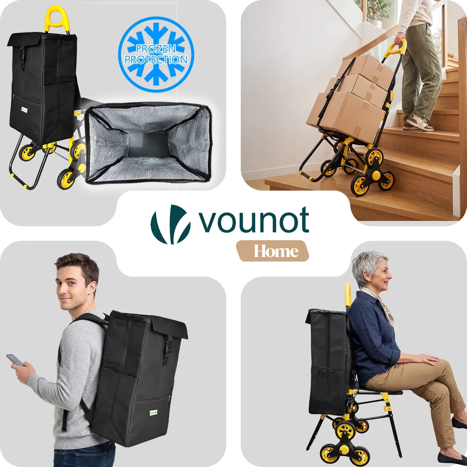 VOUNOT Carrello Spesa Pieghevole Giallo 40L con seduta