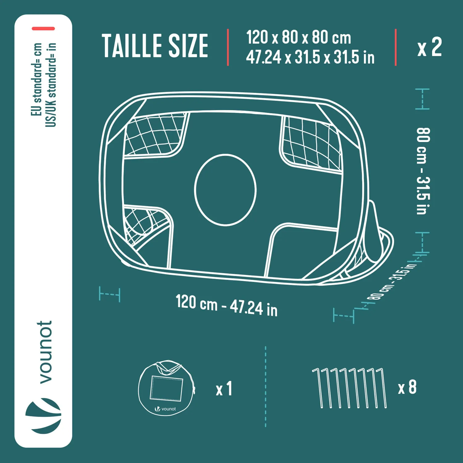VOUNOT porte calcio pop-up 120x80 cm set 2 pezzi nere
