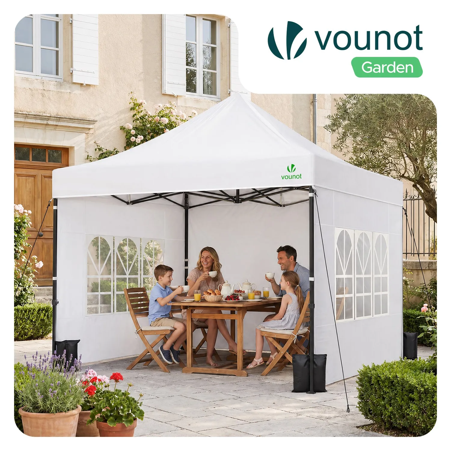 VOUNOT Gazebo Pieghevole 3x3 m Bianco con 4 Pareti