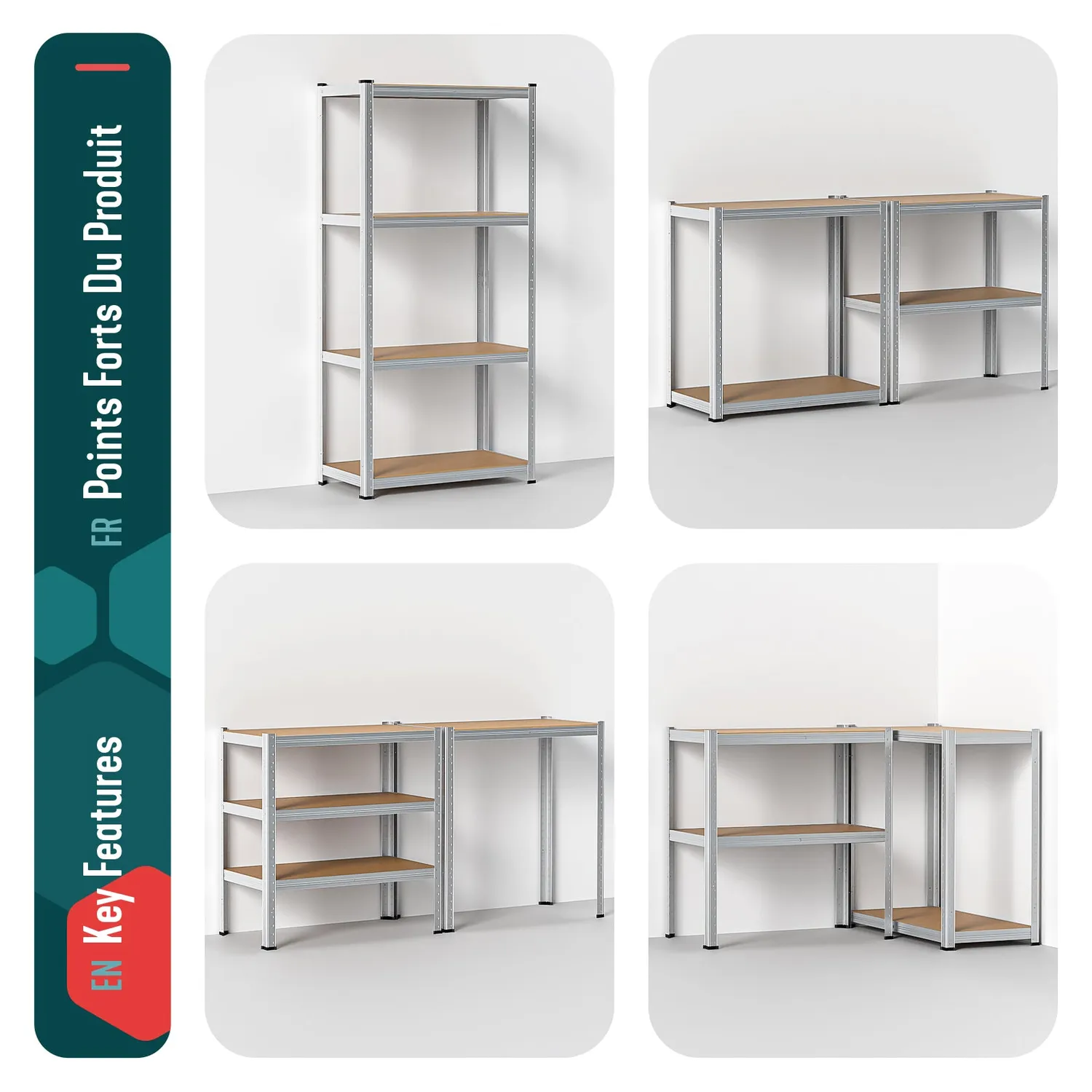 VOUNOT Scaffale Metallo 80x40x160cm 4 Ripiani 700kg 2 Pezzi