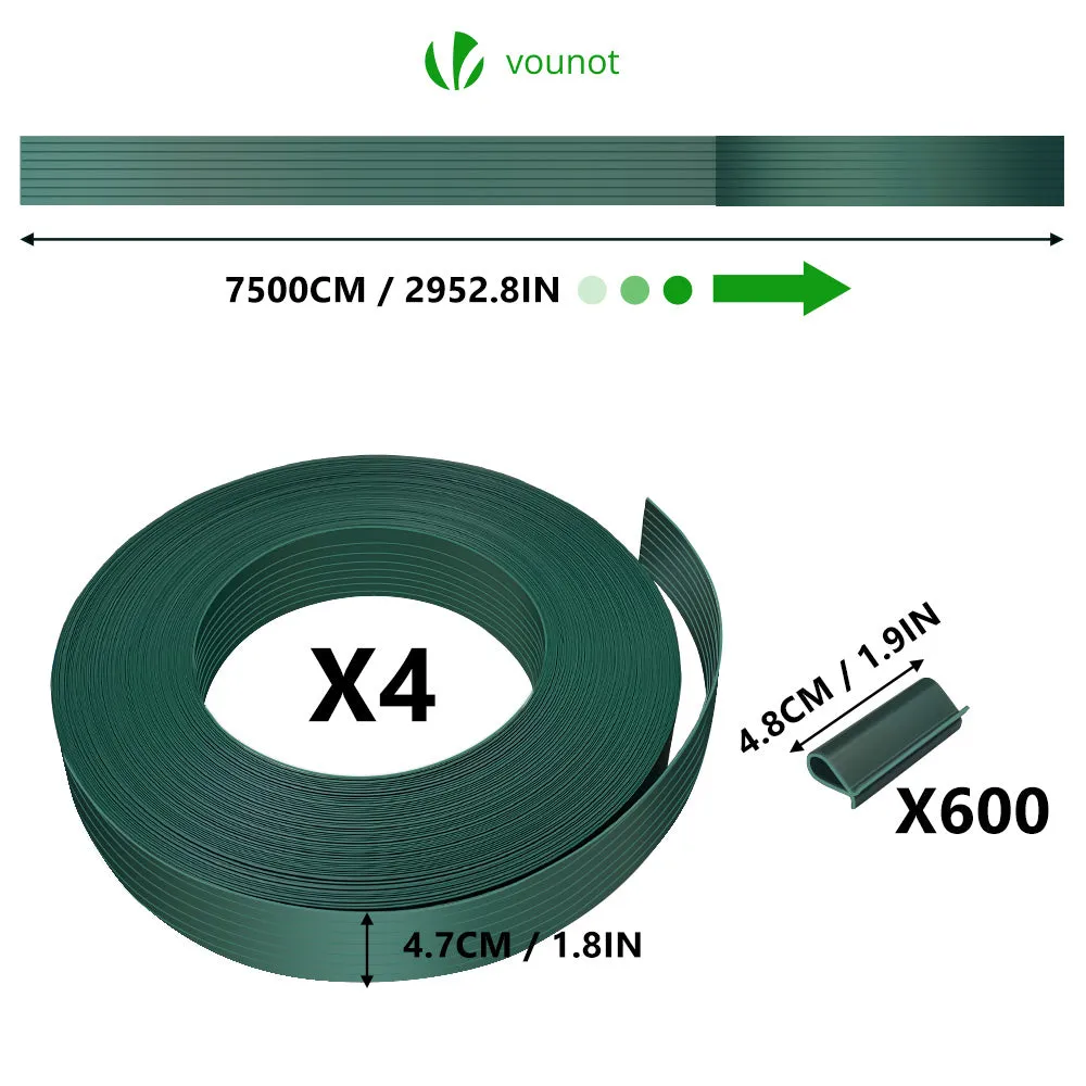 VOUNOT Kit listelli frangivista PVC 300m verde con clip