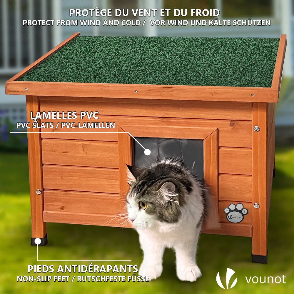 Vounot casetta gatto legno 57x45x43 cm tetto bituminoso esterno