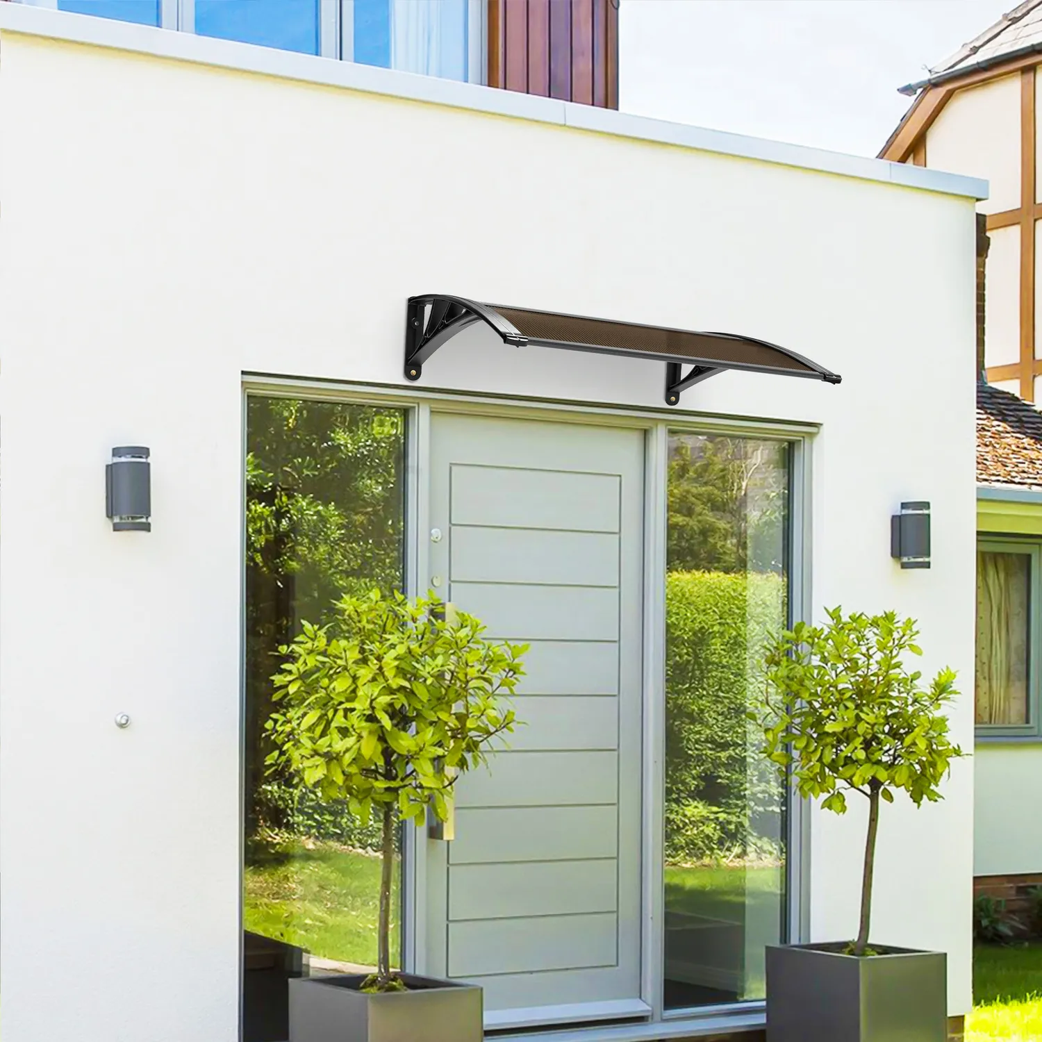 VOUNOT Pensilina Porta 100x80 cm Policarbonato Marrone Anti-UV