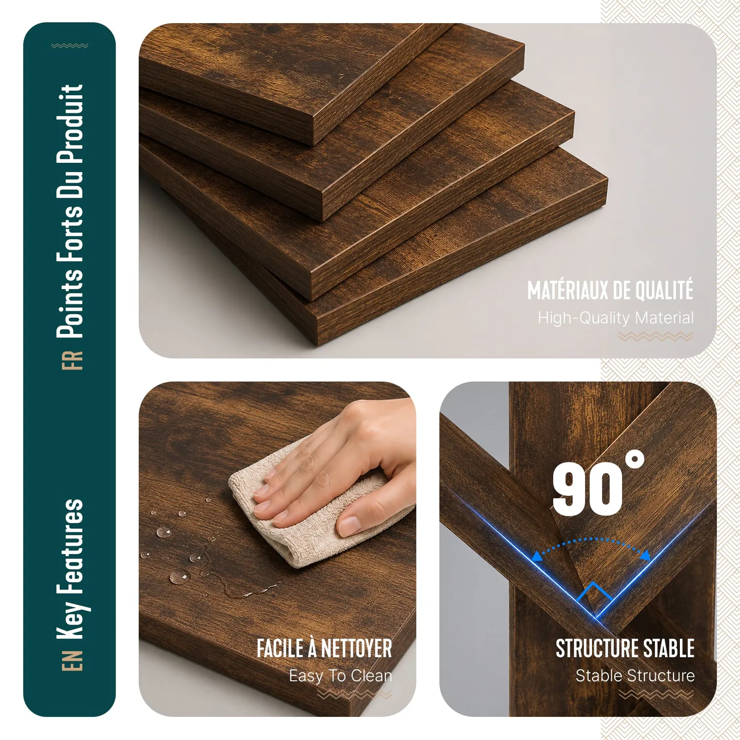 VOUNOT Mini libreria albero 2 ripiani 30x16x40,5cm marrone MDF